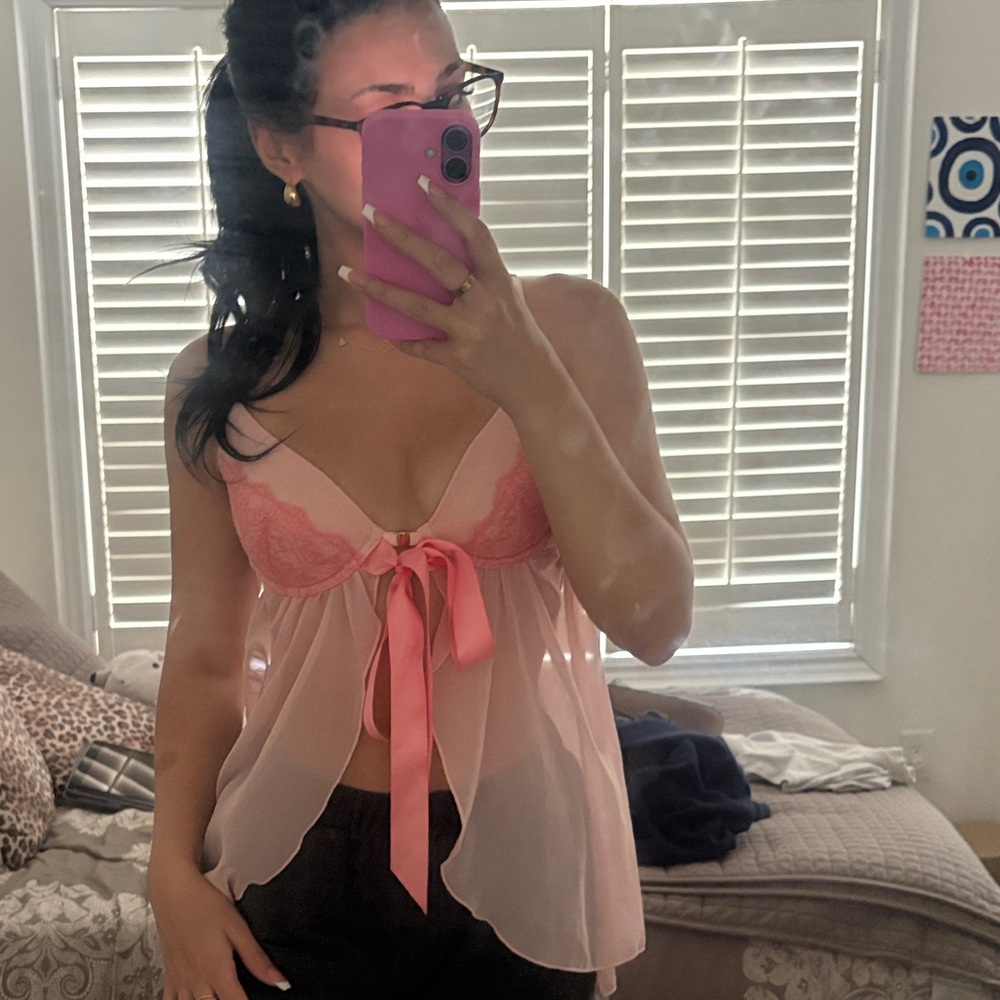 Pink Sheer Babydoll Lingerie Top